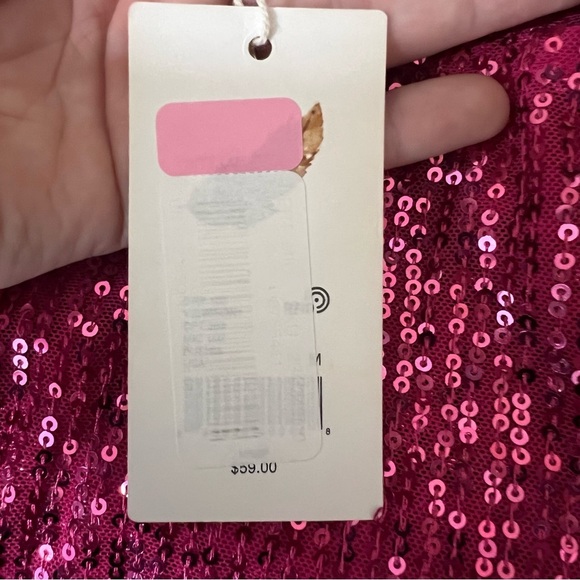 Chelsea & Violet Pink Sequin Top Festive Boxy Layering Semi Sheer Sz Small NEW - Picture 8 of 12